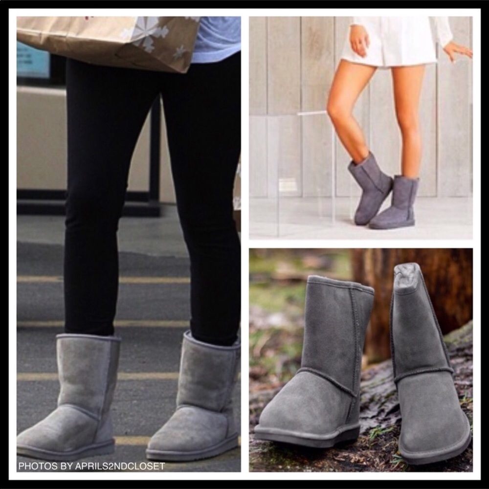 GREY SUEDE SHEARLING LINED BOOTS ANKLE BOOTIES - Picture 4 of 8